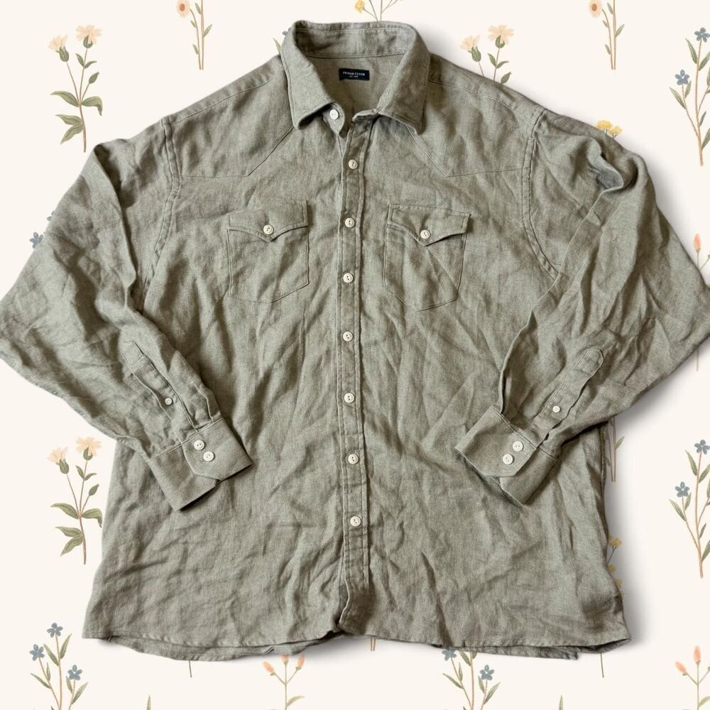 Proper Cloth Japanese Heavy Rustic Linen Western Shirt Sage Green XL